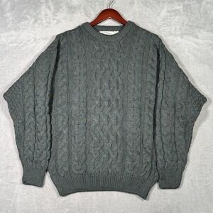 Aran Crafts Sweater Mens S Green Wool Cable Knit Crewneck Ireland Heavyweight